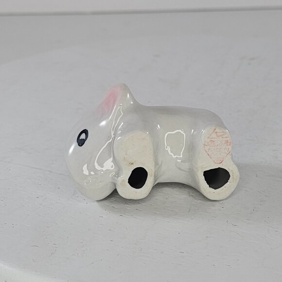 Vintage Ceramic Elephant Figurine White Pink Ears Blue Accents Small - Picture 8 of 9